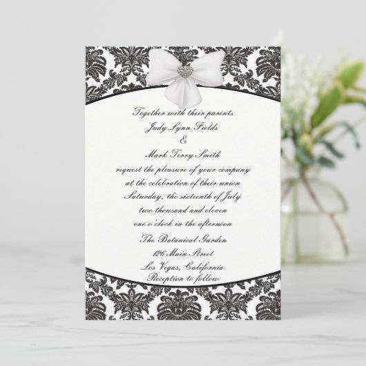 Damask Elegance Wedding Invitation Kaart (Staand voorkant)