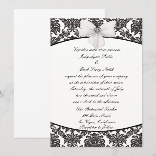 Damask Elegance Wedding Invitation Kaart (Voorkant / Achterkant)