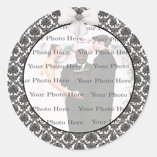 Damask Elegance Wedding Round Stickers (Voorkant)