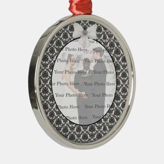 Damask Elegance Wedding Silver Round Ornament (Rechts)