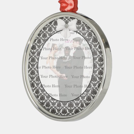 Damask Elegance Wedding Silver Round Ornament (Links)