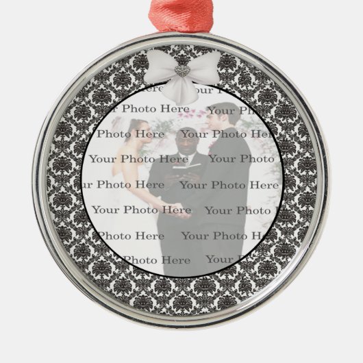 Damask Elegance Wedding Silver Round Ornament (Voorkant)