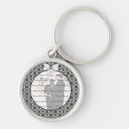 Damask Elegance Wedding Silver Round Sleutelhanger (Voorkant)