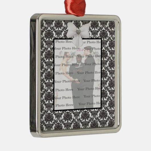 Damask Elegance Wedding Silver Square Ornament (Rechts)