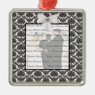 Damask Elegance Wedding Silver Square Ornament