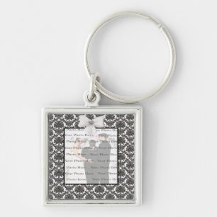 Damask Elegance Wedding Silver Square Sleutelhange Sleutelhanger