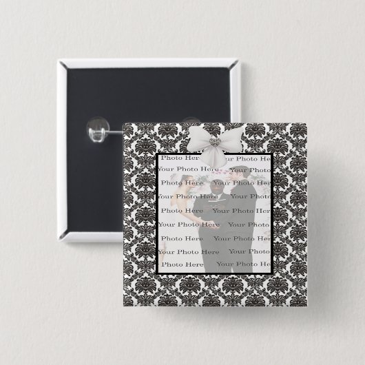 Damask Elegance Wedding Square Button (Voorkant /achterkant)