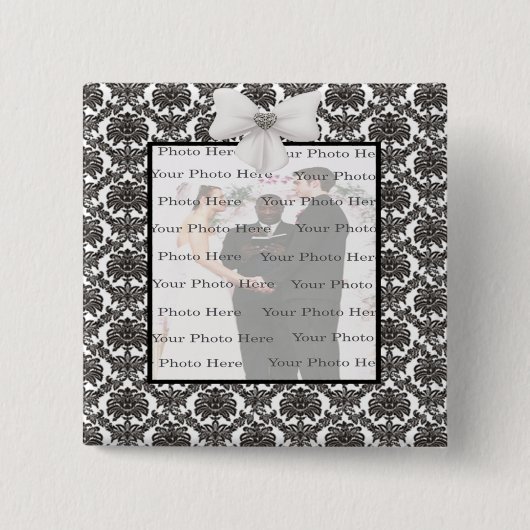 Damask Elegance Wedding Square Button (Voorkant)