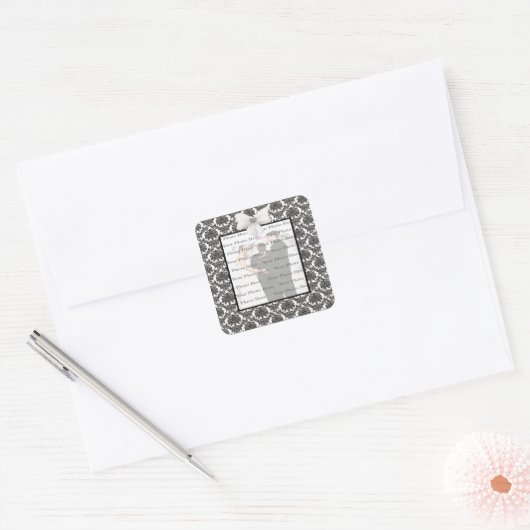 Damask Elegance Wedding Square Stickers (Envelop)