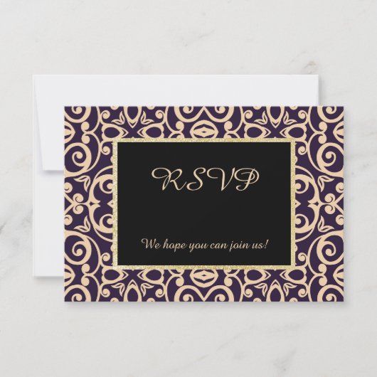 Damask Elegant all event rsvp response Kaartje (Voorkant)