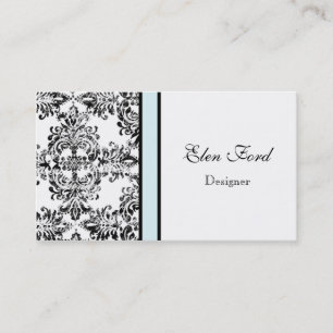 Damask Elegant Baby Blue en Black Visitekaartjes
