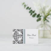 Damask Elegant Baby Blue en Black Visitekaartjes (Staand voorkant)