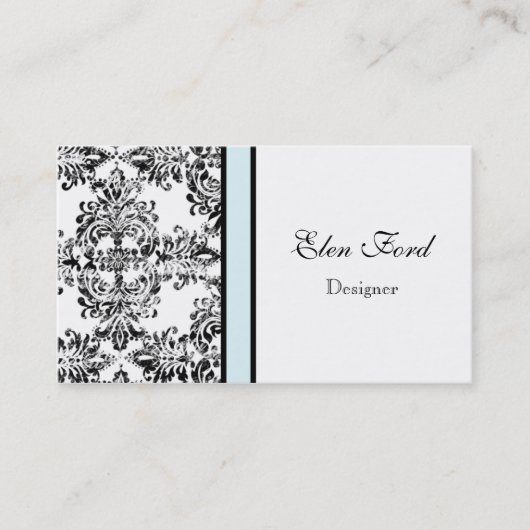 Damask Elegant Baby Blue en Black Visitekaartjes (Voorkant)