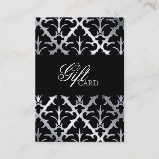 Damask Elegant Gift Card Silver Black Kortingskaartje (Voorkant)