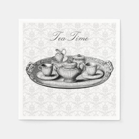 Damask Elegant Tea Party Theepot Aangepaste tekst Servetten (Voorkant)