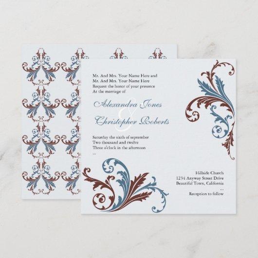 Damask Elegant Wedd Kaart (Voorkant / Achterkant)