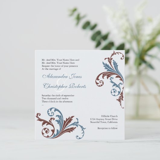 Damask Elegant Wedd Kaart (Staand voorkant)