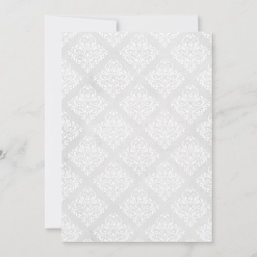 Damask Elegante klassieke witte bruiloft Kaart (Achterkant)