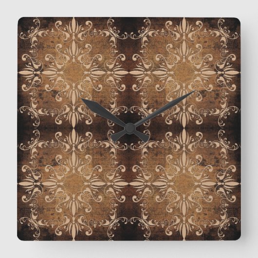 damask elements on old paper background vierkante klok (Voorkant)