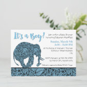 Damask Elephant Boy Baby shower Kaart (Staand voorkant)