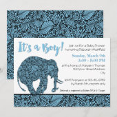 Damask Elephant Boy Baby shower Kaart (Voorkant / Achterkant)