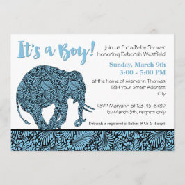 Damask Elephant Boy Baby shower Kaart