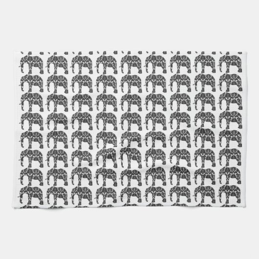 Damask Elephant Pattern Kitchen Towel Theedoek (Horizontaal)