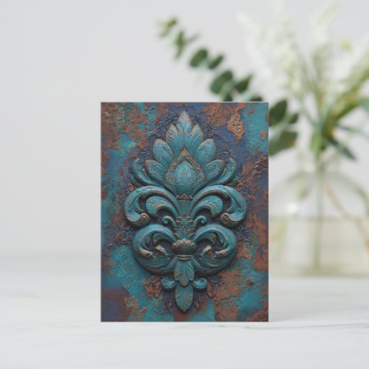 Damask Embossed Fleur-De-Lis Briefkaart (Staand voorkant)