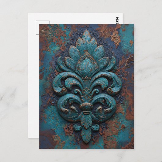 Damask Embossed Fleur-De-Lis Briefkaart (Voorkant / Achterkant)