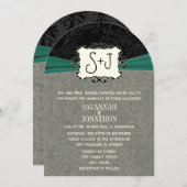 Damask Emerald Green Black Wedding Kaart (Voorkant / Achterkant)