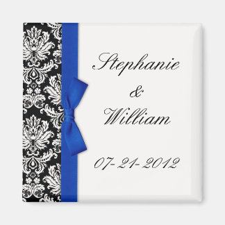 Damask en Blue Bow Fridge Magnet