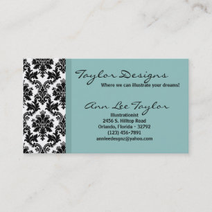 Damask en Blue Elegant Visitekaartje