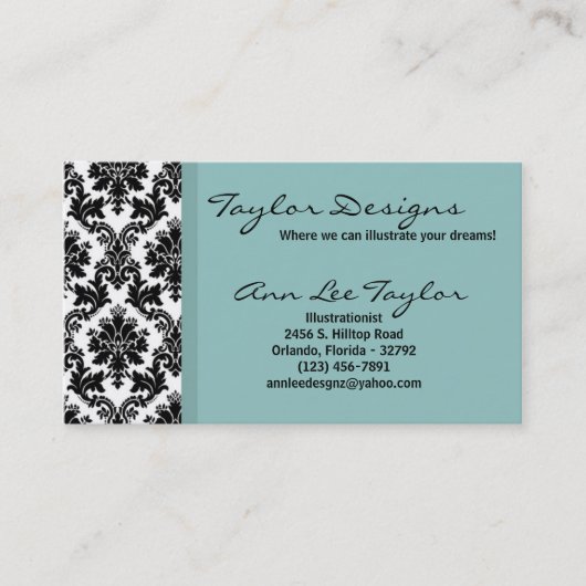 Damask en Blue Elegant Visitekaartje (Voorkant)