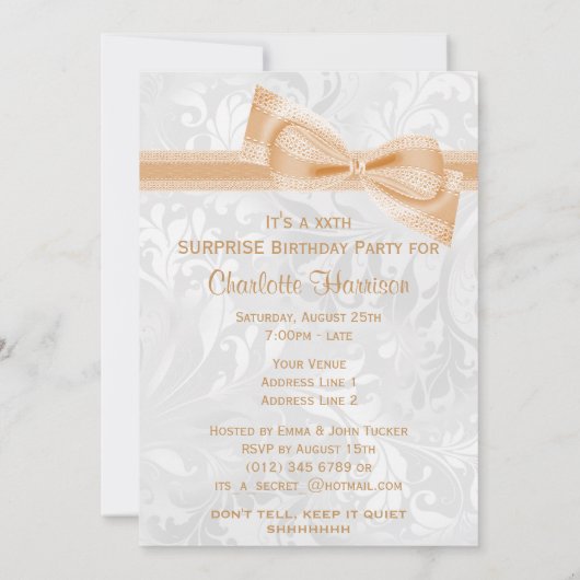 Damask en Bow Surprise verjaardagsfeestje Kaart (Achterkant)