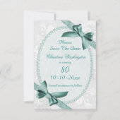 Damask en Bows 80th Birthday Save the Date (Achterkant)