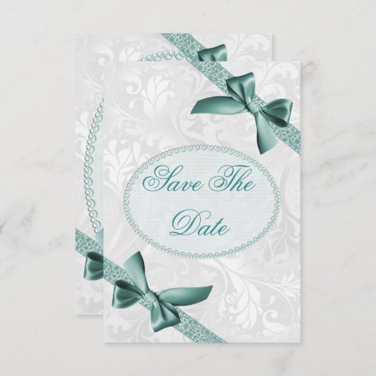 Damask en Bows 80th Birthday Save the Date (Voorkant / Achterkant)