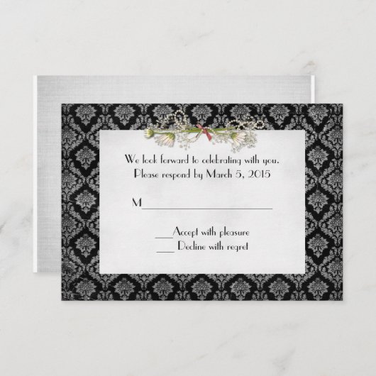 Damask en Daisy RSVP Kaart (Voorkant / Achterkant)