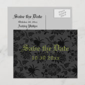 Damask en Green Save the Date Briefkaart (Voorkant / Achterkant)