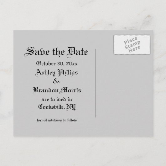 Damask en Green Save the Date Briefkaart (Achterkant)