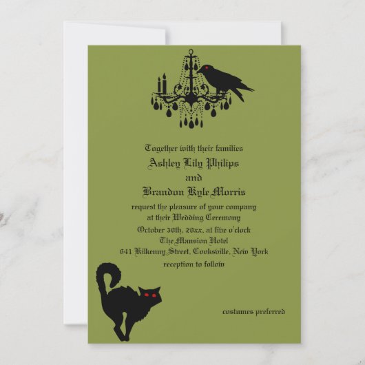 Damask en Green Wedding Invitation Kaart (Voorkant)