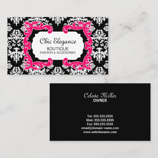 Damask en Hot Pink Flourish Visitekaartje (Voorkant / Achterkant)