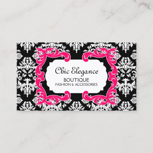 Damask en Hot Pink Flourish Visitekaartje (Voorkant)