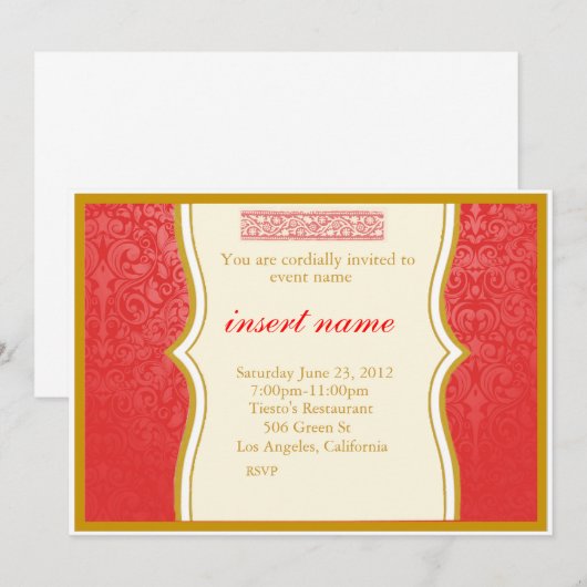 Damask en Indian Styled Invite Kaart (Voorkant / Achterkant)