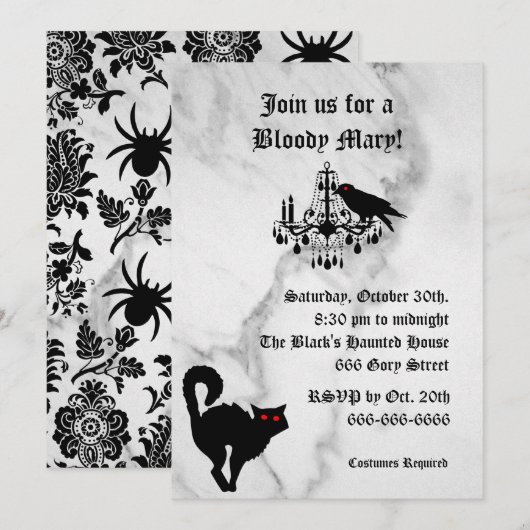 Damask en Marble Halloween Invitation Kaart (Voorkant / Achterkant)