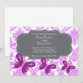 Damask en Paarse Butterfly Invitation Kaart (Voorkant / Achterkant)