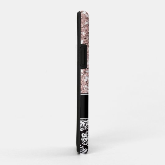 Damask en Pink Glitter, Monogrammed Case-Mate iPhone Case (Achterkant/rechts)