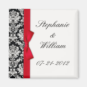 Damask en Red Bow Fridge Magnet