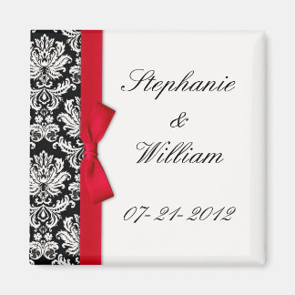 Damask en Red Bow Fridge Magnet