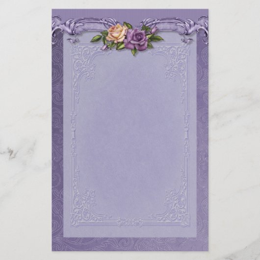 Damask en Rozen Paarse briefpapier (Voorkant)