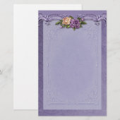 Damask en Rozen Paarse briefpapier (Voorkant / Achterkant)